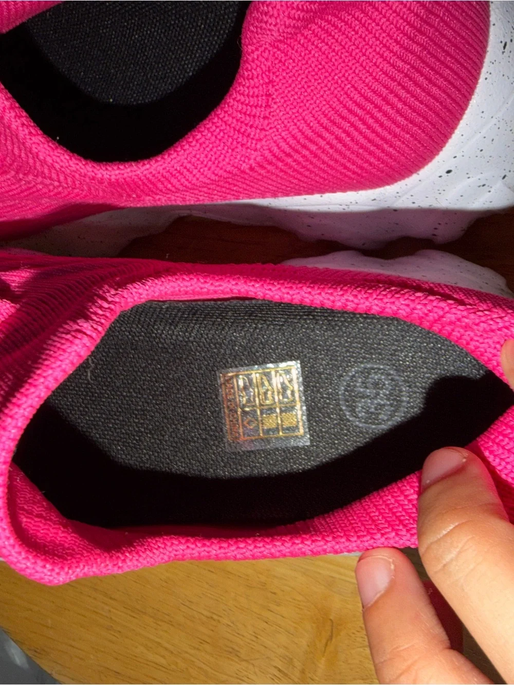 Hot Pink Knit Slip-On Athletic Sneakers with Cushioned White Speckled Sole